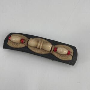 Vintage handmade boho bone beaded leather hair clip